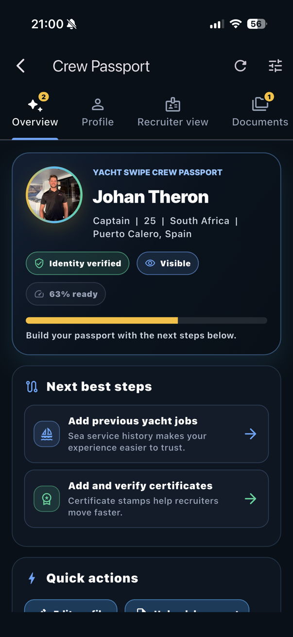 Crew Passport screen