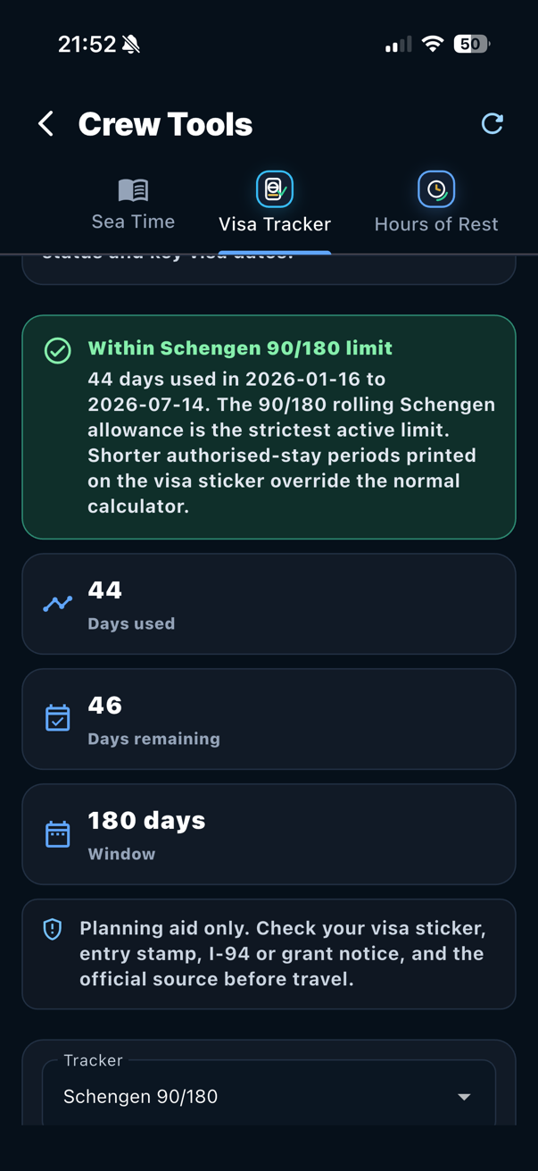 Visa tracker screen